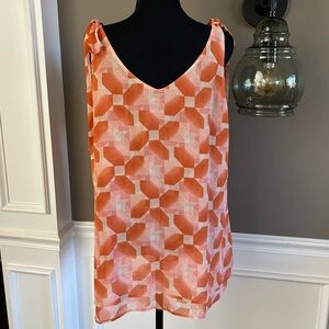 CAbi Pinwheel Peach Top, Size Large, Lined Shoulder Ties Style #5358